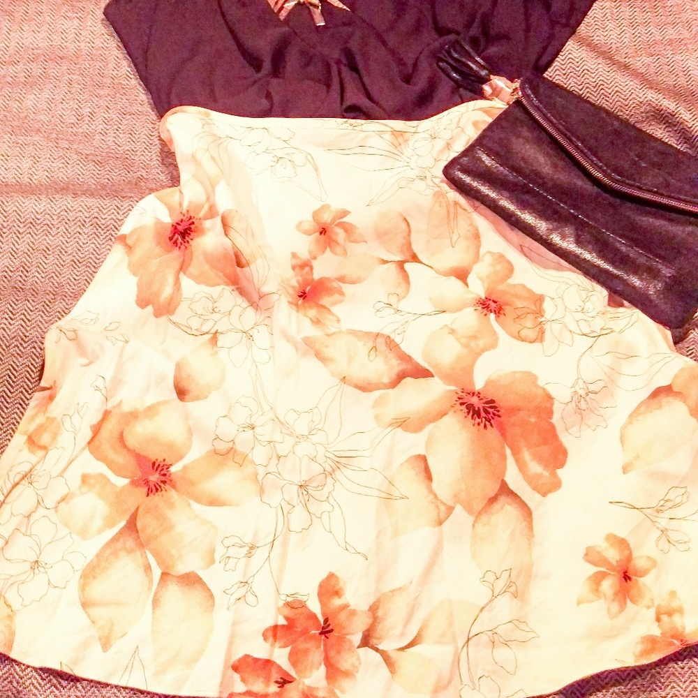 Paradise Collection Orange Floral Silk Linen Skirt